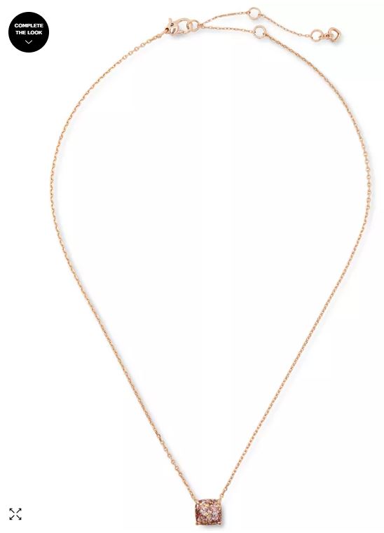 Gold-Tone Square Glitter Stone Mini Pendant Necklace, 17″ + 3″ extender