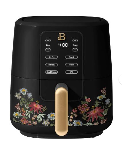 Beautiful 3 Qt Air Fryer with TurboCrisp Technology, Wildflower by Drew Barrymore, Black
