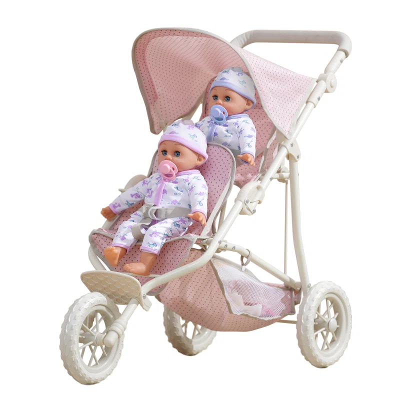 Olivia’s Little World Two Doll Jogging-Style Stroller, Pink/Gray