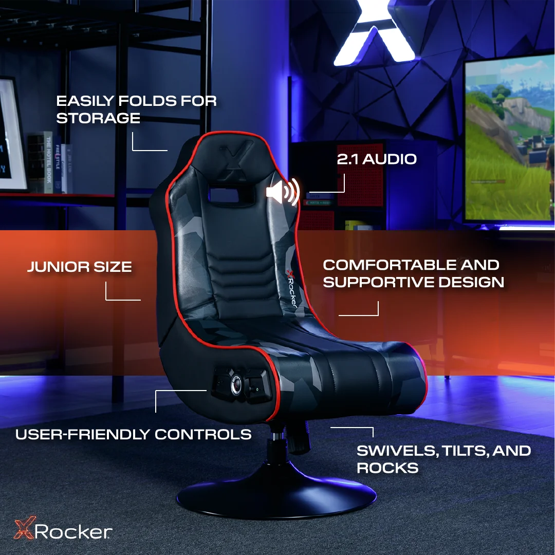 X Rocker Bolero Junior 2.1 Audio Pedestal Gaming Chair, Black, 26.77 x 24.41 x 36.81