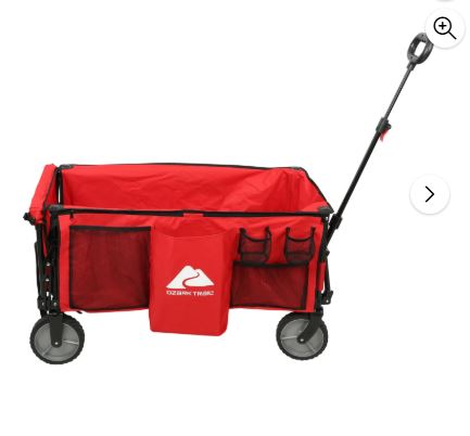 Ozark Trail Camping Utility Wagon with Tailgate & Extension Handle, Red, Polyester, 21.6″ Height