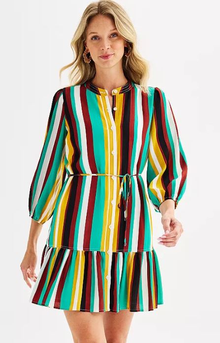 Women’s Nine West Long Sleeve Belted Mini Dress