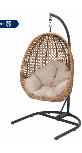 Better Homes & Gardens Outdoor Lantis Patio Hanging Egg Chair with Stand – Tan Wicker, Beige Cushion