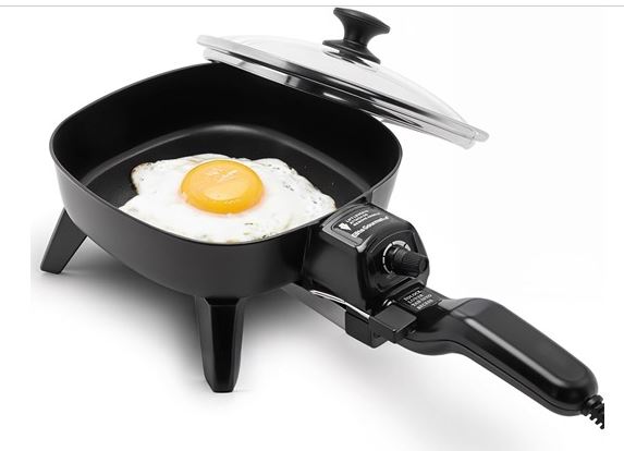 Elite Gourmet Personal Stir Fry Griddle with Tempered Glass Lid, Black