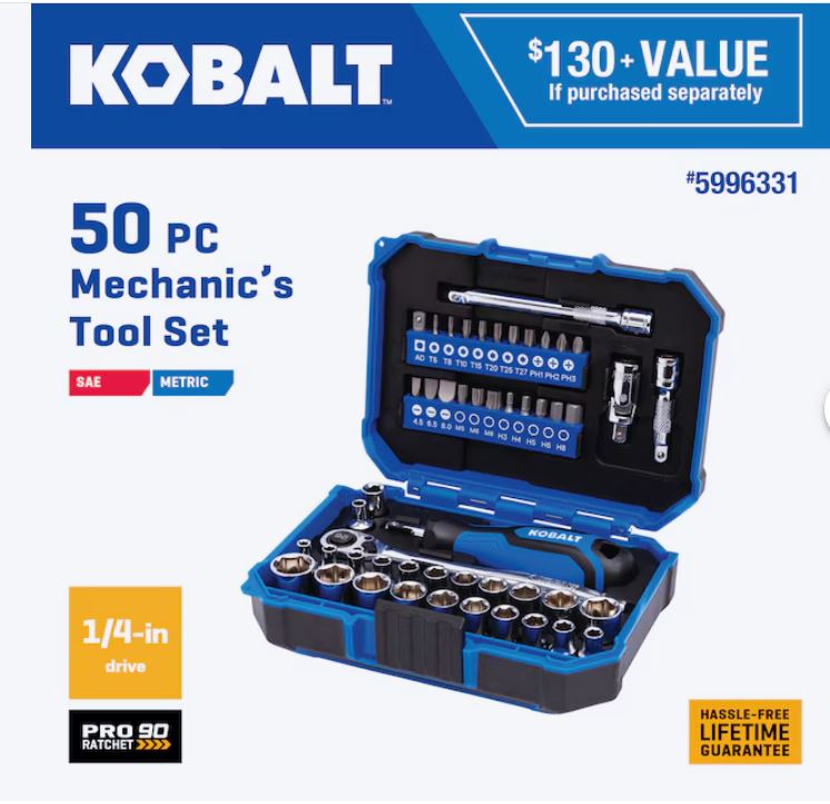 Kobalt 50-Piece Standard (SAE) and Metric Polished Chrome Mechanics Tool Set with Hard Case