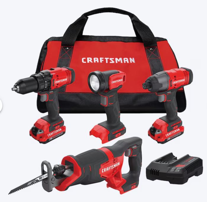 CRAFTSMAN V20 20-volt Max 4-Tool Power Tool Combo Kit with Soft Case (2-Batteries and Charger Included)