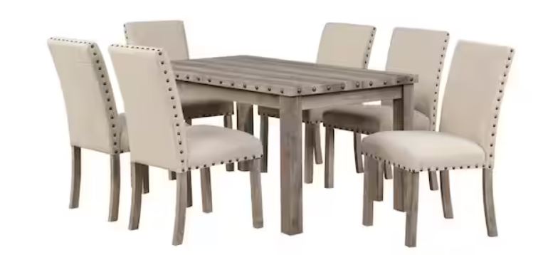 7-Pieces Rectangular Wood Tone Wooden Top Dining Table Set 6 Seats