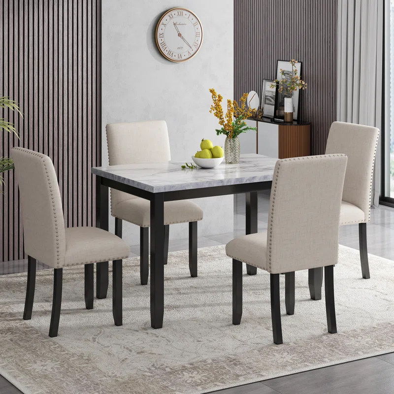4 – Person Faux Marble Dining Set