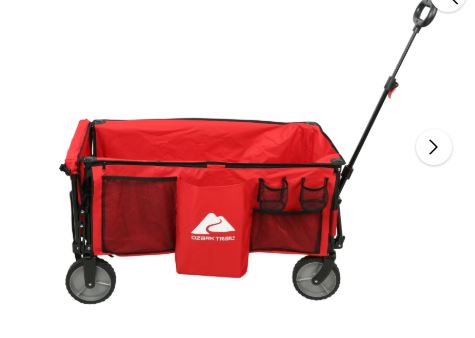 Ozark Trail Camping Utility Wagon with Tailgate & Extension Handle, Red, Polyester, 21.6″ Height