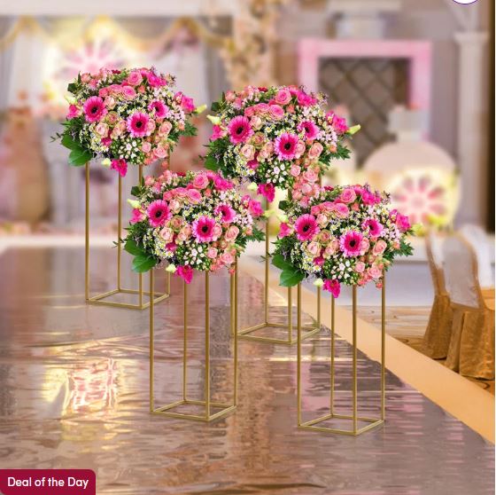 Cindel 4Pcs Gold Flower Floor Stand Metal Column Flower Stand Flower Arrangement