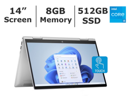 HP ENVY x360 14″ FHD 2-in-1 Touchscreen Laptop, Core i5-1335U Processor, 512GB SSD, 8GB Memory – Silver