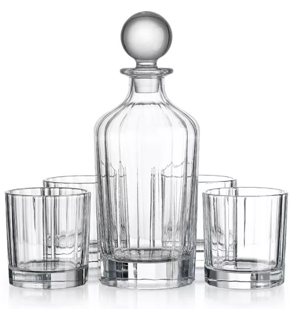5 Piece Whiskey Set with Decanter and 4 Double Old Fashioned Glasses