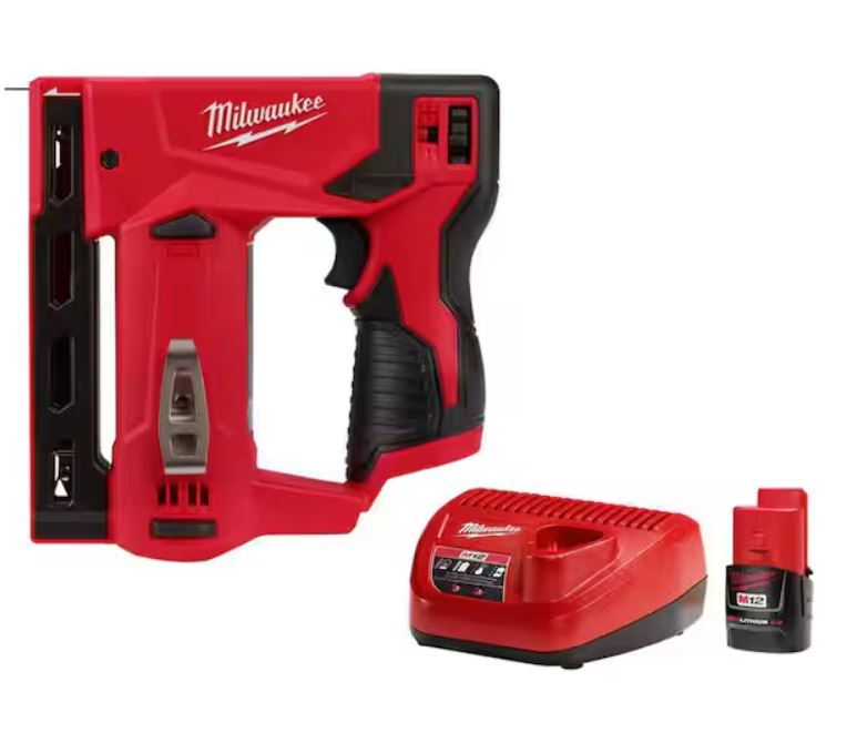 M12 12-Volt Lithium-Ion Cordless 3/8 in. Crown Stapler with Compact Battery Pack 2.0Ah and Charger Starter Kit