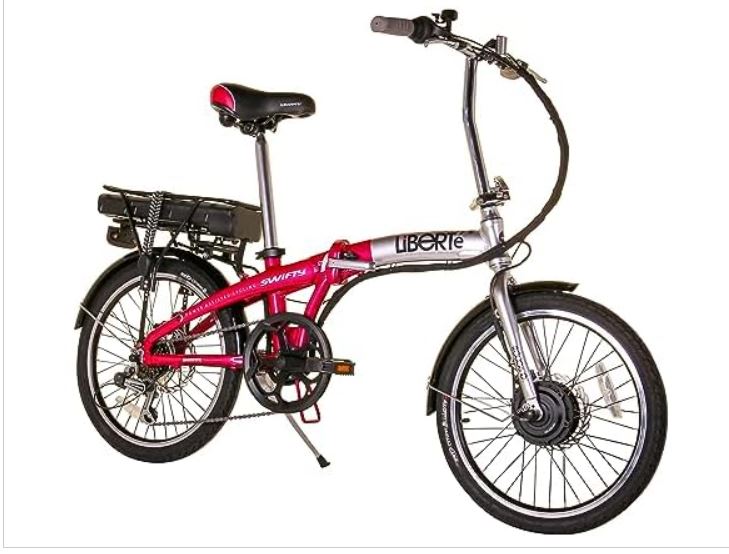 SWIFTY Liberte 36 Volt 250w Folding Electric Bike – 6-Speed Shimano Gears, 20″ Tyres, Range of up to 20 Miles on One Charge, Disc Brakes – Electric Bikes for Adults – Pink&Silver