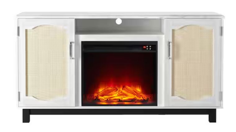 63 in. Freestanding Wooden Electric Fireplace TV Stand in White for TVs up to 65 in.