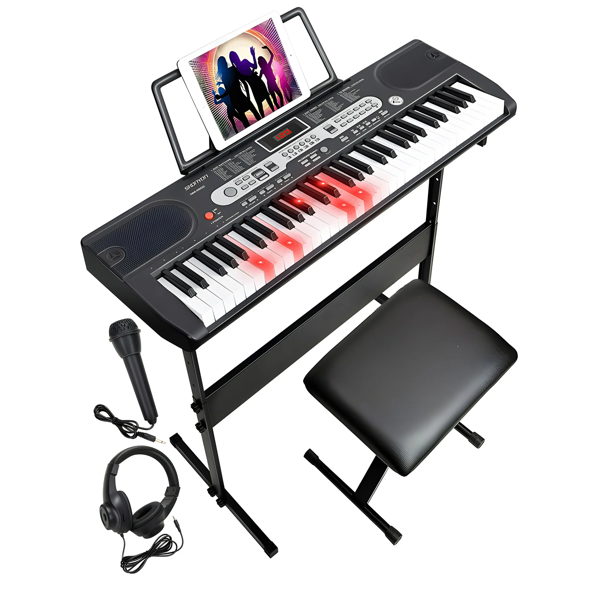 SUGIFT 61 Key Electric Keyboard Piano with Lighted Keys Portable Piano Kit