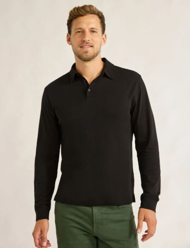 Free Assembly Men’s Luxe Cotton Polo Shirt with Long Sleeves, Sizes XS-3XL