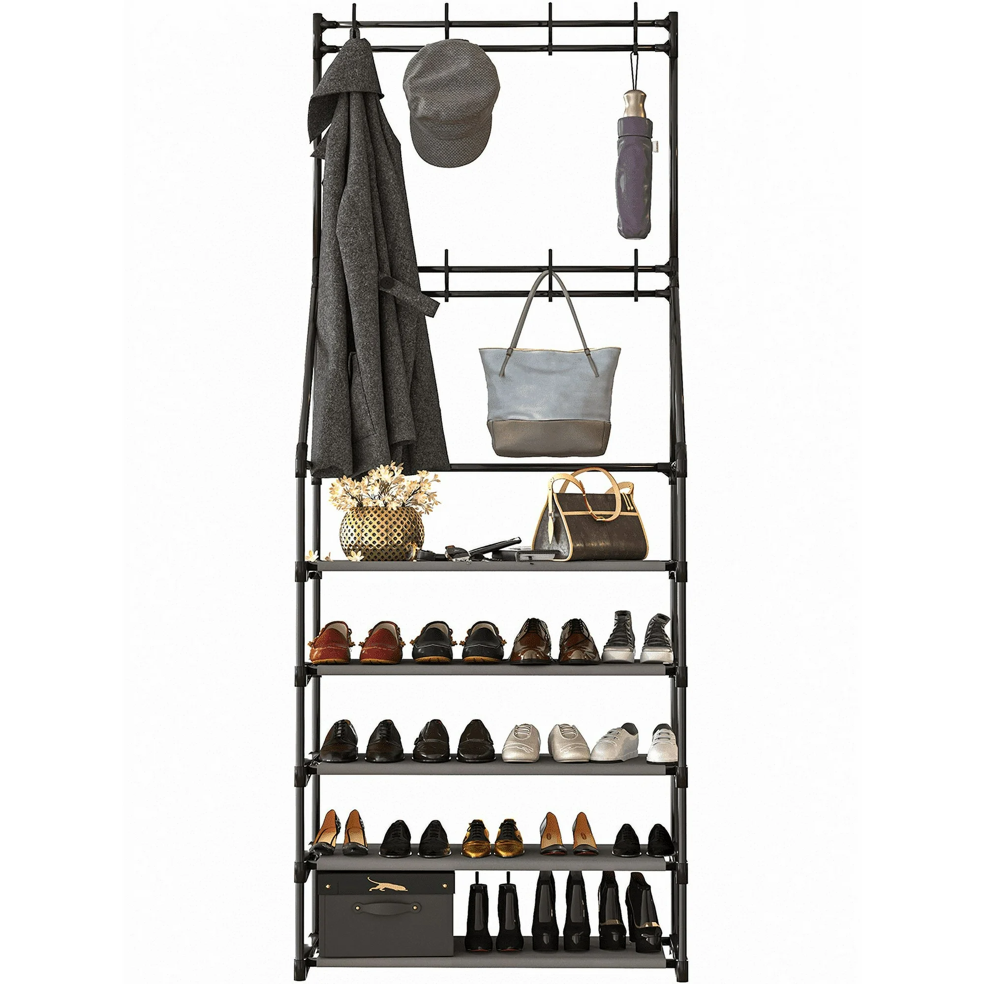 TECHVIDA 5-Tier Shoe Rack Shoe Storage for Entryway,Narrow Shoe Rack,Coat and Shoe Rack with 8 Hooks