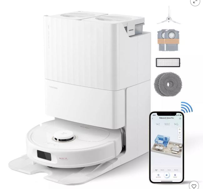 Roborock Qrevo Pro Robot Vacuum and Mop with FlexiArm Edge Mopping, Dynamic Hot Water Re-Wash and Re-Mop and 7,000 Pa Suction