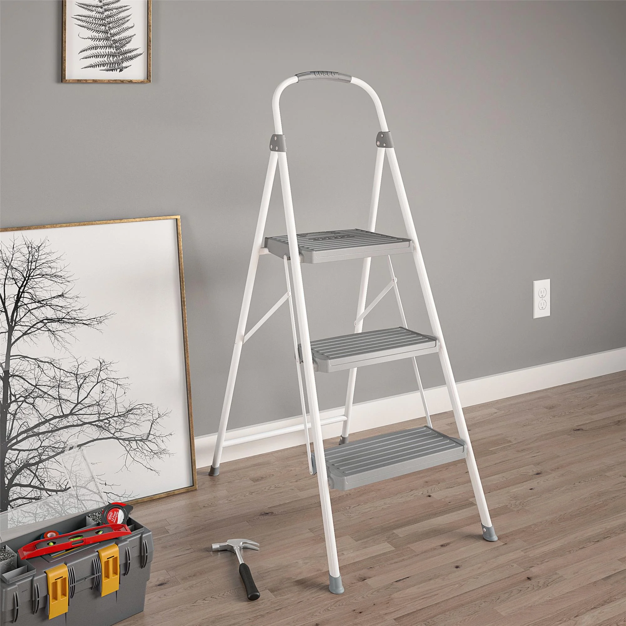 COSCO 3 Step Connection Step Stool ( White & Gray, 8ft 10in Max Reach)