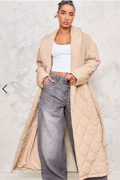 Stone Maxi Belted Quilted Coat