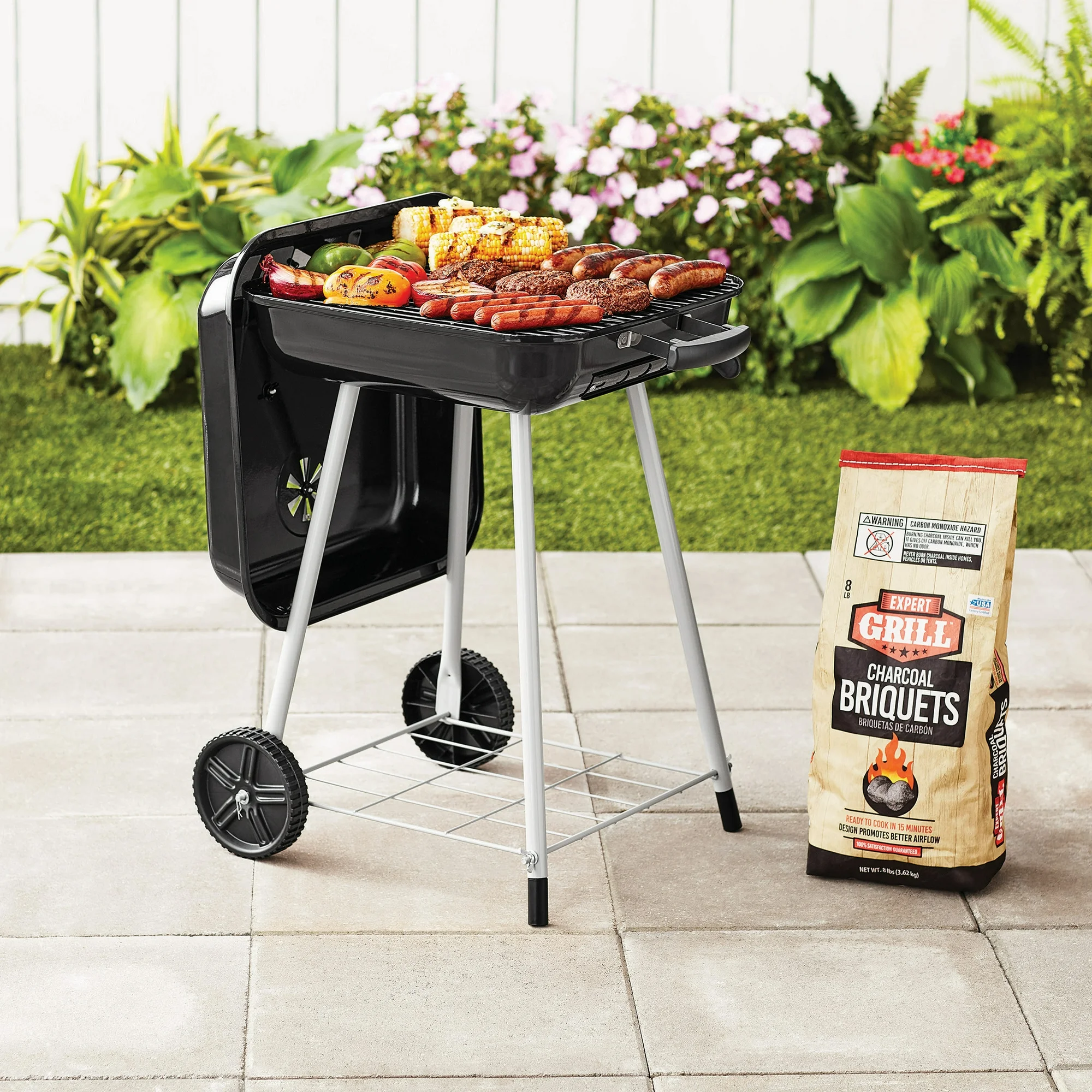 Expert Grill 17.5″ Square Steel Charcoal Grill with Wheels, Black, New