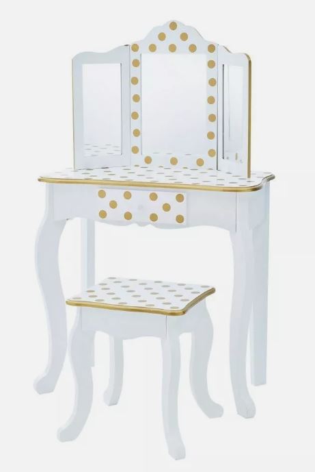 Teamson Kids Gisele 2pc Fashion Polka Dot Prints Wooden Kids’ Vanity Set