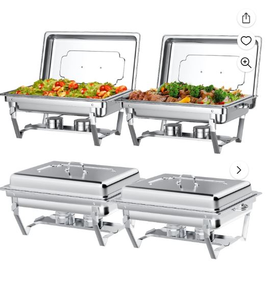 Chafing Dish Buffet Set 4 Pack, TINANA 8QT Stainless Steel Chafing Dishes for Buffet, Chafers and Buffet Warmers Sets for Parties, Events, Wedding, Camping, Dinner