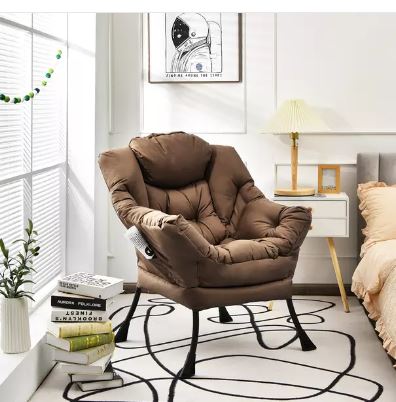 Costway Modern Polyester Fabric Lazy Chair Single Sofa Chair w/ Side Pocket