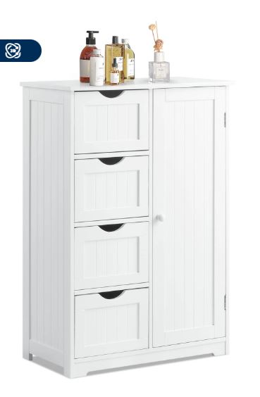Costway Bathroom Storage Wooden 4 Drawer Cabinet Cupboard 2 Shelves Free Standing White
