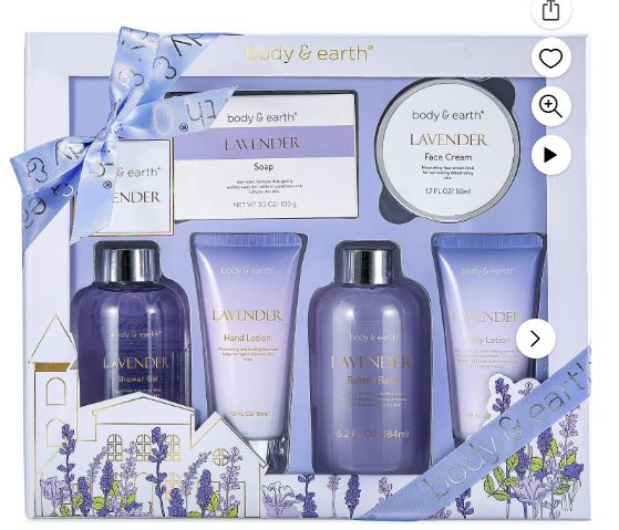 Body&Earth Spa Gift Set For Women, 6 Pcs Lavender Relaxing Bath and Body Set, Valentines Day Birthday Gifts for Her