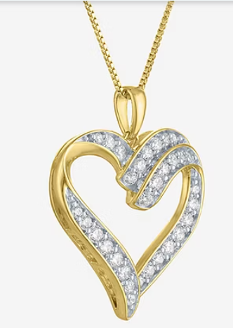 new!(G-H / I1-I2) Womens 5/8 CT. T.W. Lab Grown White Diamond 14K Gold Over Silver Sterling Silver Heart Pendant Necklace