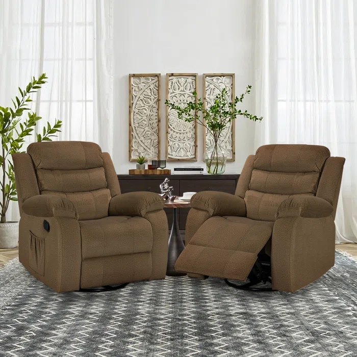 Soft Velvet Fabric Recliner Chair With Massage And Heat Functions Set Of 2