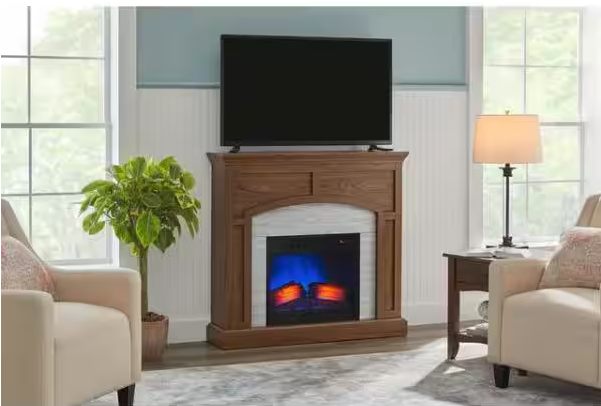 Fallston 45 in. Infrared Wall Mantel Electric Fireplace in Natural Walnut with Cool Glow Insert and Reversible Surround