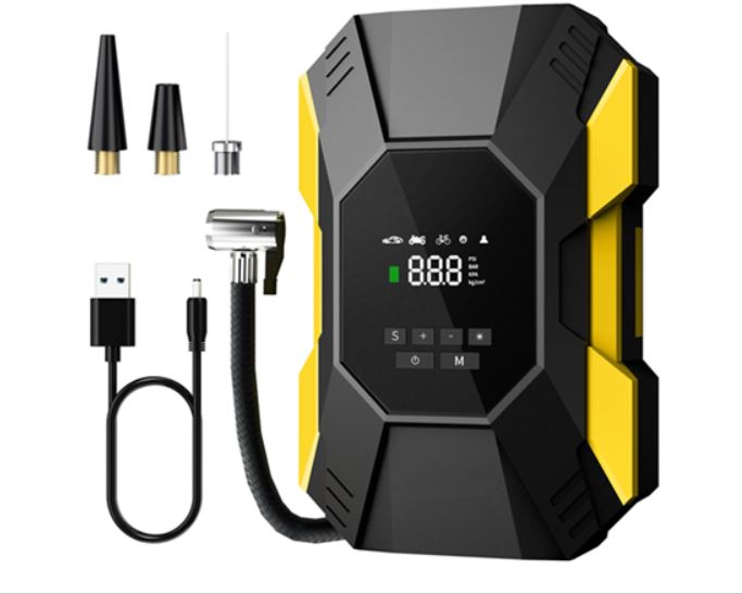Tire Inflator Portable Air Compressor, Cordless Rechargeable Air Compressor Portable, Powerful Air Pump for Car Tires & Inflatables, Wireless Bike Pump, Yellow