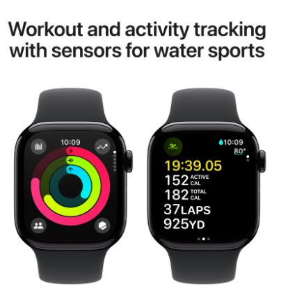 Apple Watch Series 10 (GPS) 42mm Aluminum Case with Black Sport Band – S/M – Jet Black – (2024)