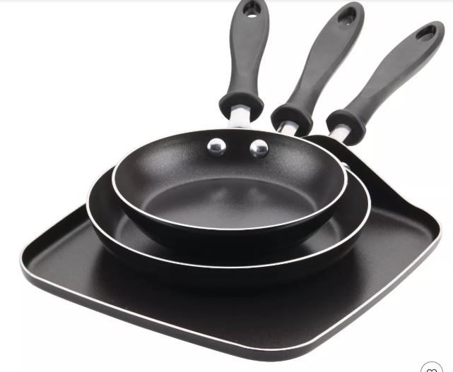 Farberware 3pc Nonstick Aluminum Reliance Skillet and Griddle Cookware Set Black: Even-Heating Pan Set, Dishwasher-Safe