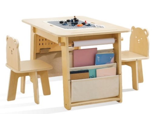 3 in 1 Wood Activity Table and Chair Set Kid for Building Blocks/Drawing/Reading