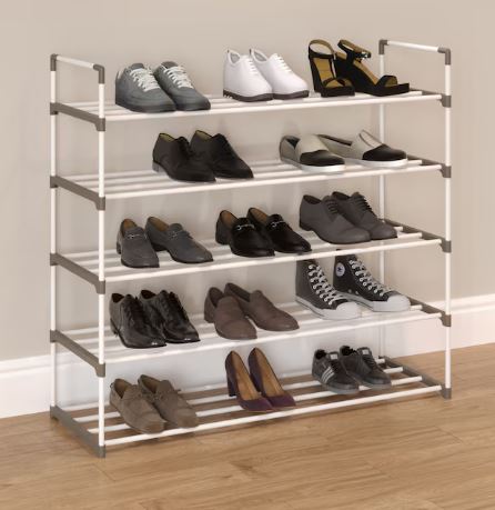 Home-Complete 37-in H 5 Tier 25 Pair White Plastic Shoe Rack