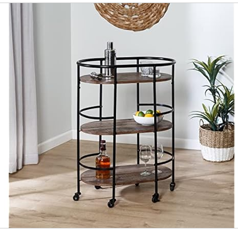 Honey Can Do 3-Tier Rolling Bar & Serving Cart, Black & Rustic Brown CRT-09862 Walnut, 75 lbs