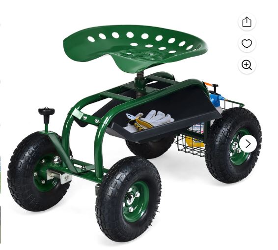 Costway Garden Cart Rolling Work Seat w/ Tool Tray Basket Green