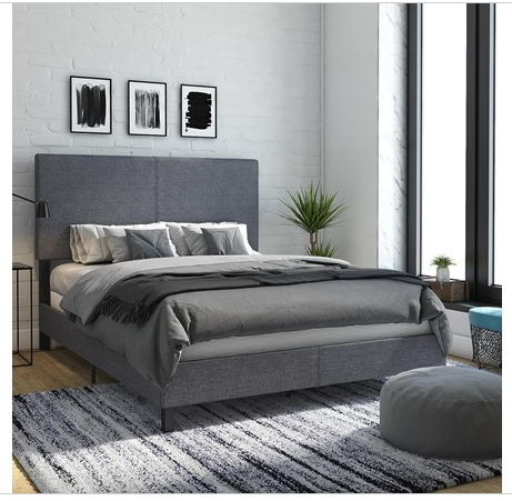 DHP Janford Upholstered Bed with Adjustable Headboard, Queen, Gray Linen