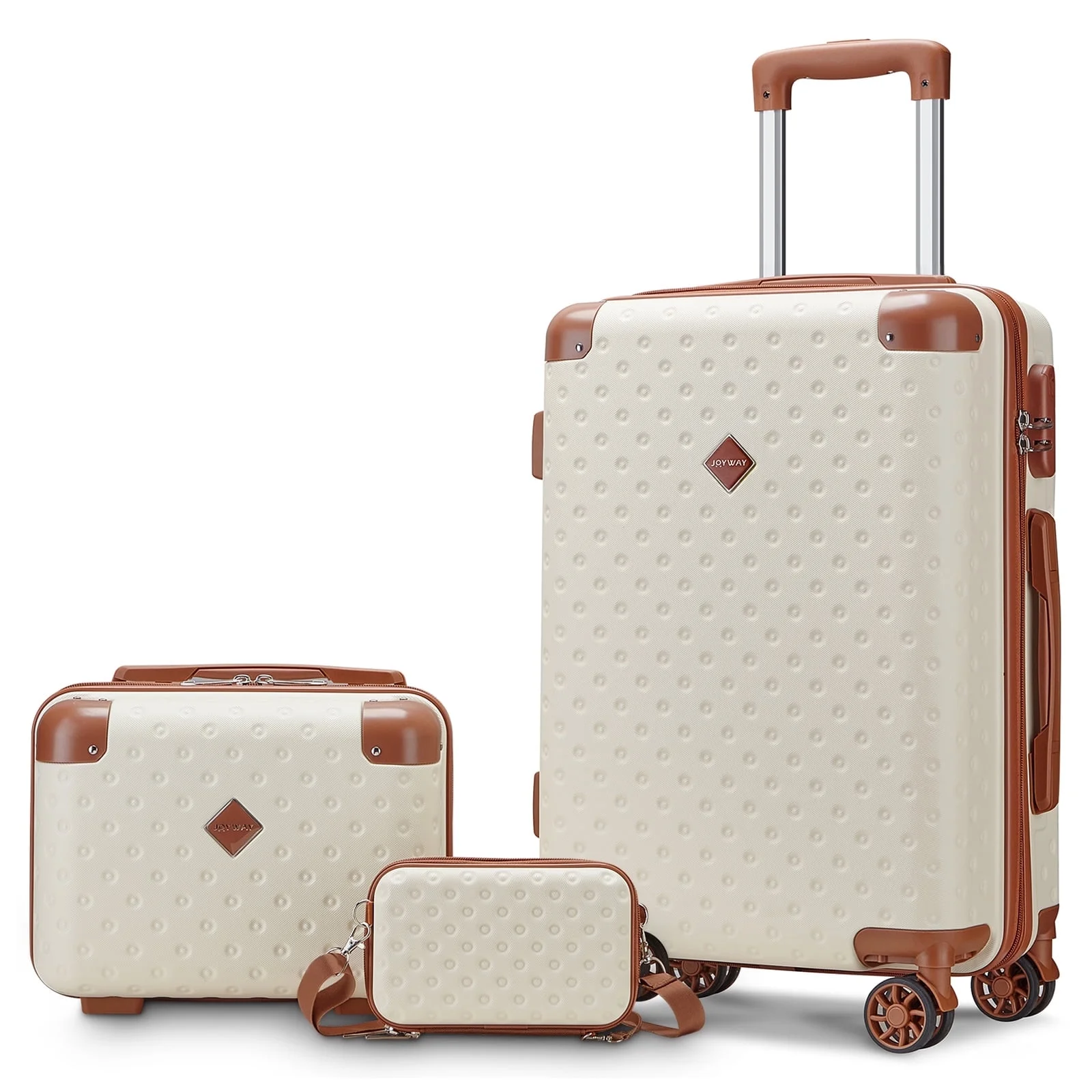 Joyway 3-Piece Carry-on Luggage Set with Swivel Wheel Combination Lock Lightweight Hard Shell Set-Beige