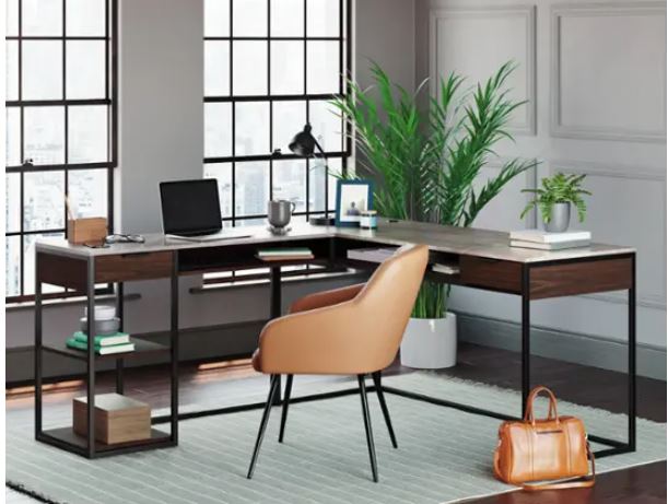 Sauder – International Lux L-Desk Deco Stone – Umber Wood