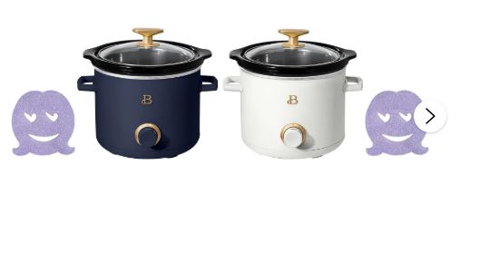 Beautiful 2 Qt Slow Cooker Set with Scrub Mommy, 2-Pack, White Icing and Starry Night by Drew Barrymore, Blue