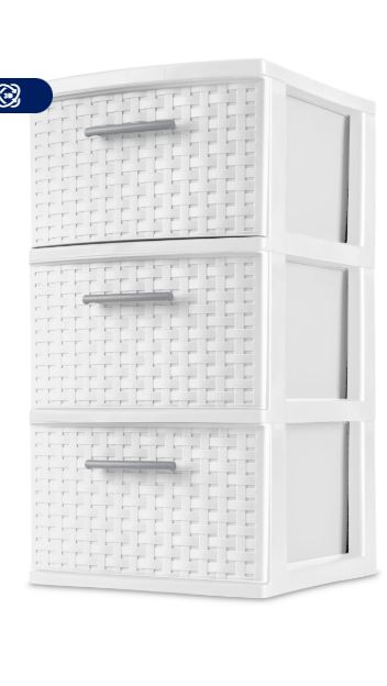 Sterilite 3 Drawer Weave Tower, White