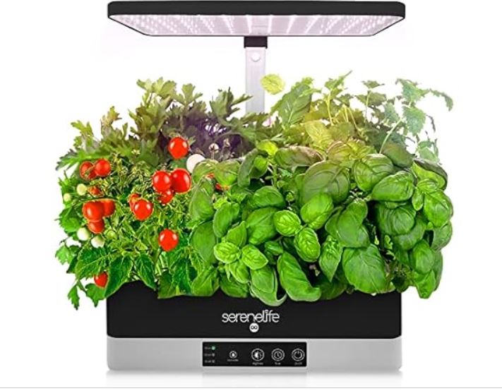 SereneLife SLGLF130.3 Smart Indoor Herb Garden with LED Grow Lights Panel (Black), 6 pods