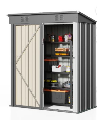 Asofer 5 ‘x 3’ Outdoor Storage Shed on Sale, Galvanized Metal Tool Shed with Air Vent for Backyard Patio, Dark Gray