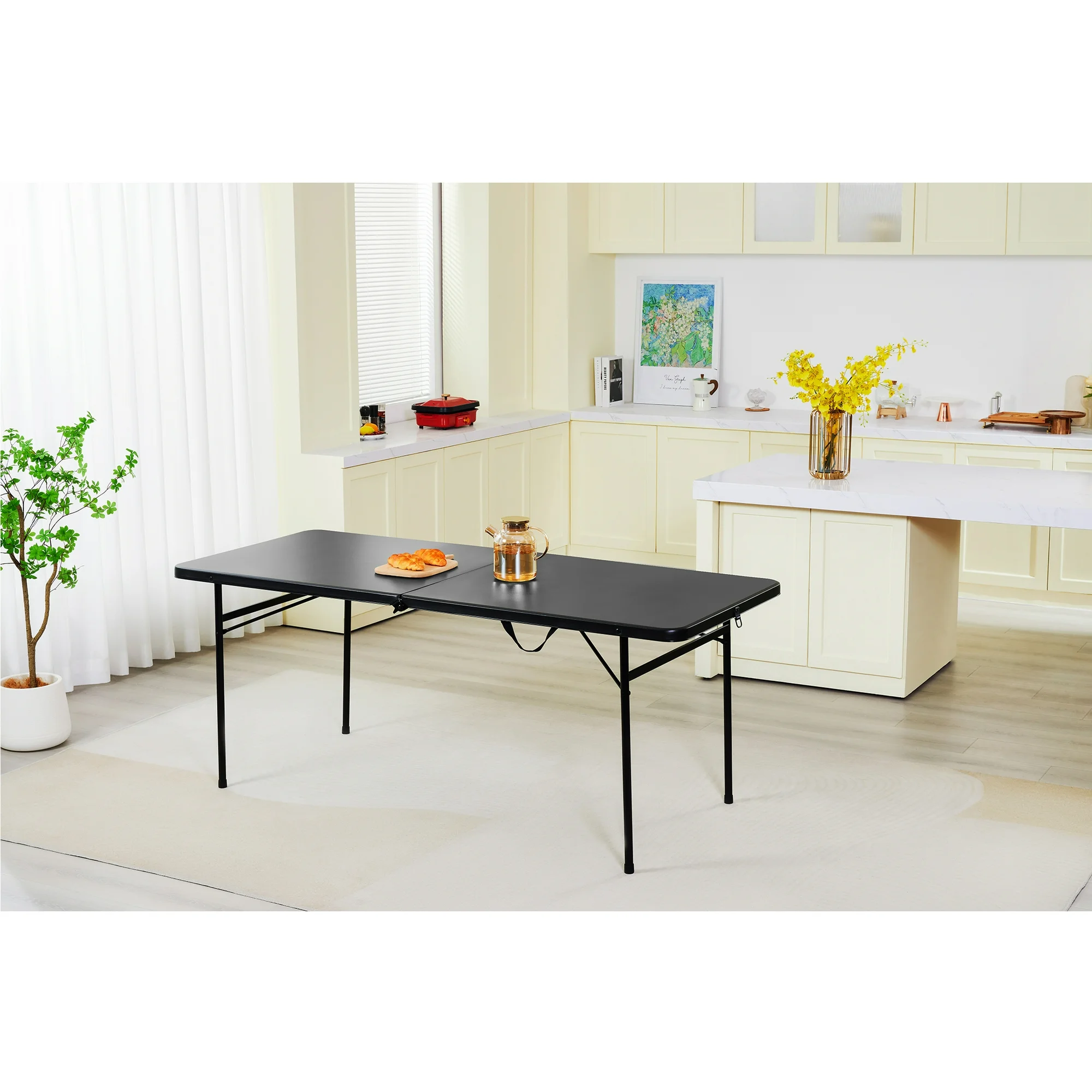Mainstays 6 Foot Bi-Fold Plastic Folding Table, Black