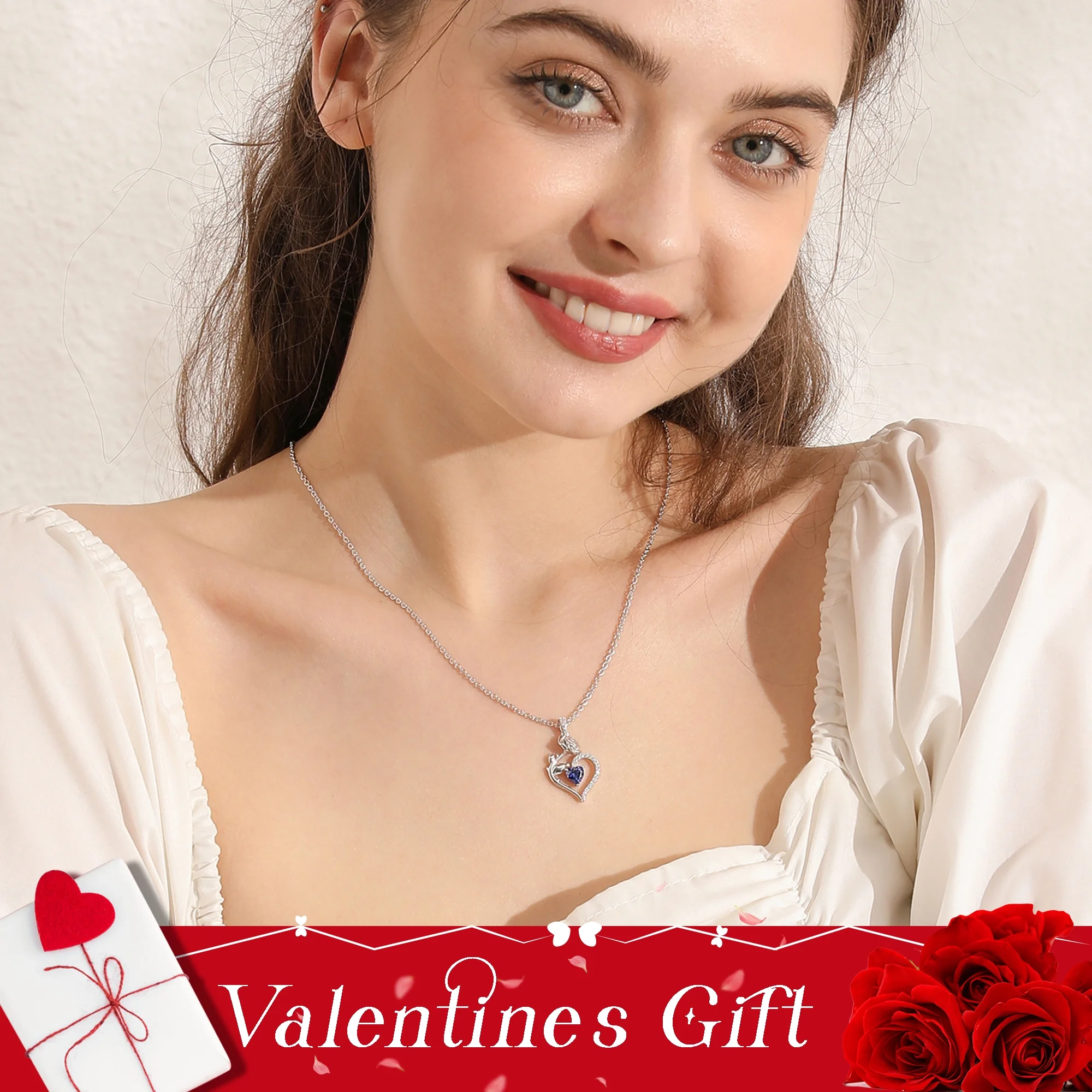 Beautlace 925 Sterling Silver Birthstone Necklace Rose Flower Heart Pendant Jewelry Valentines Gifts for Women Wife/Lover